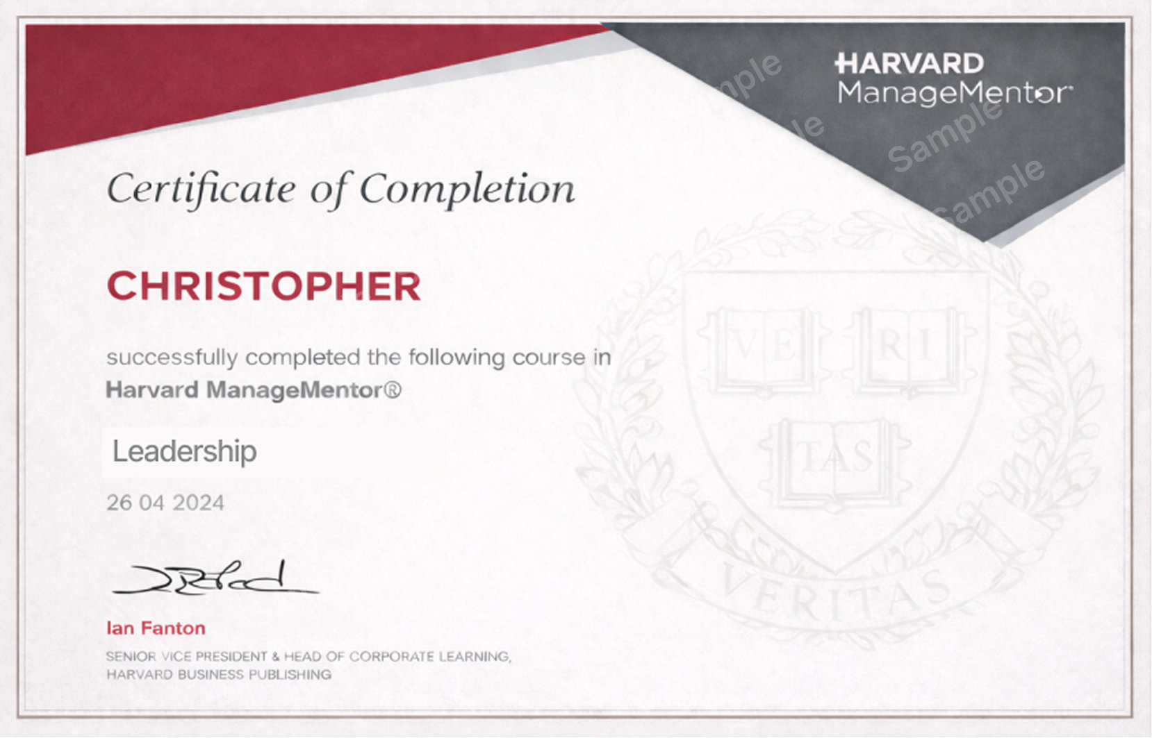 Harvard ManageMentor Leadership certificate